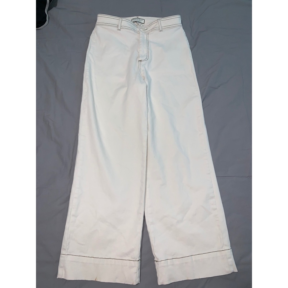 Bagatelle Collection Wide Leg Off White Contrast Stitch Denim Pants Size 8